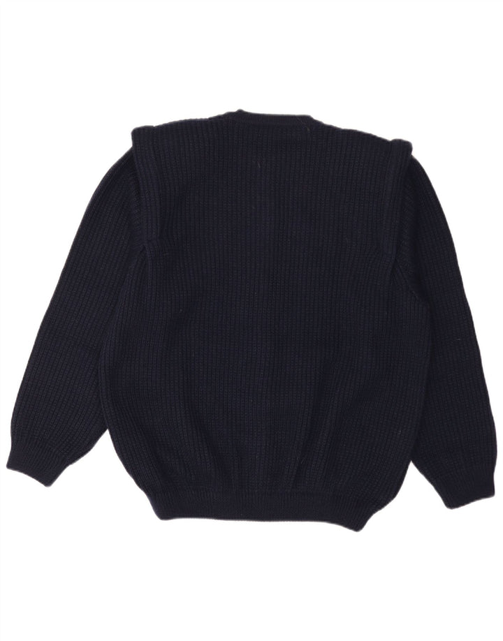 vintage Mens Cardigan Pull Grande Laine Bleu Marine