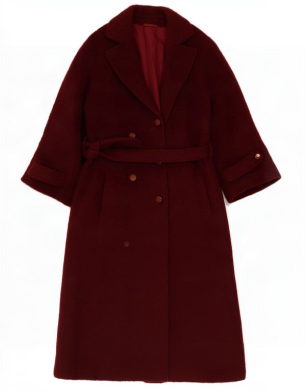 vintage Femme Double Breasted Coat UK 12 Moyen Bourgogne
