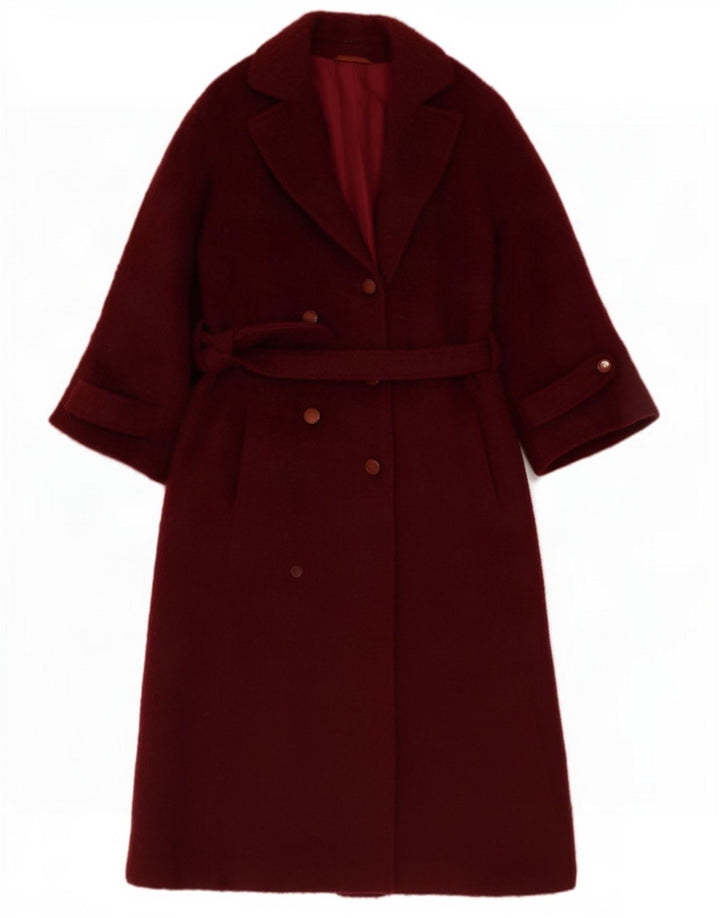 vintage Femme Double Breasted Coat UK 12 Moyen Bourgogne