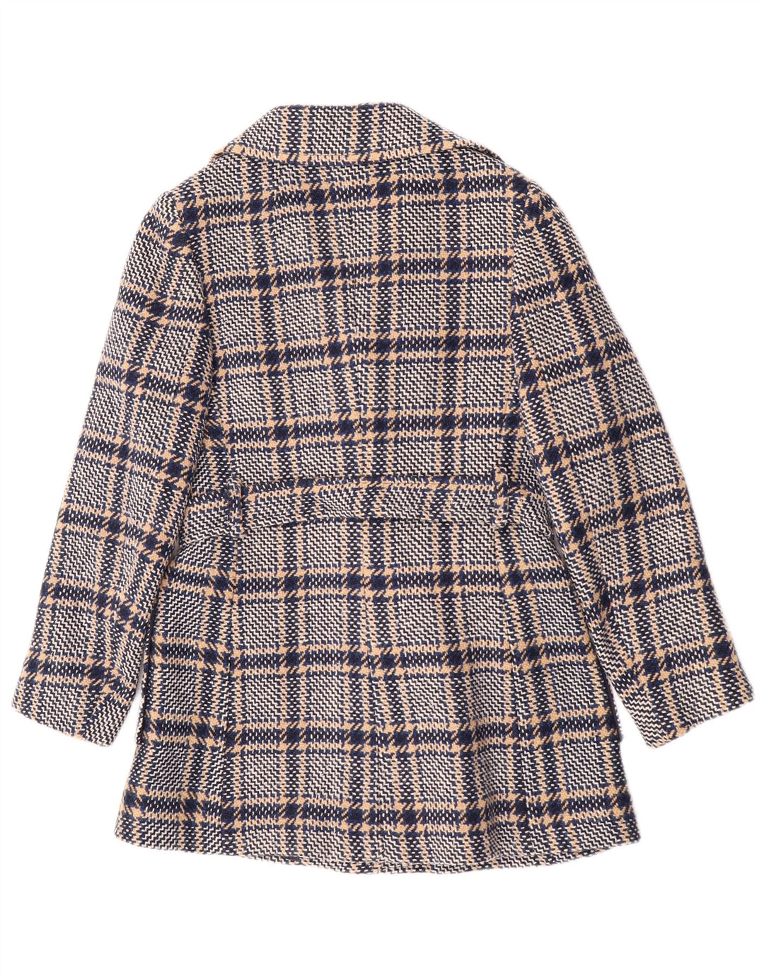 vintage Womens Overcoat UK 10 Petit chèque bleu marine