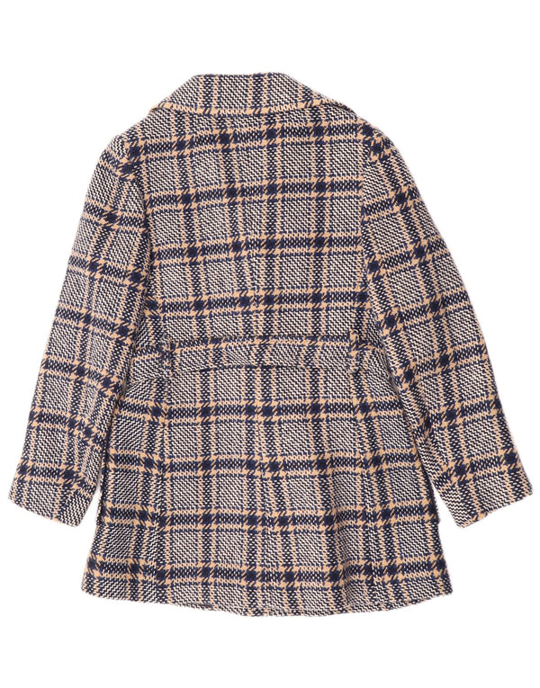 vintage Womens Overcoat UK 10 Petit chèque bleu marine