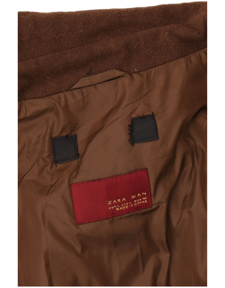 Zara Mens Knit Bomber Jacket UK 40 Large Marron Colourblock Laine