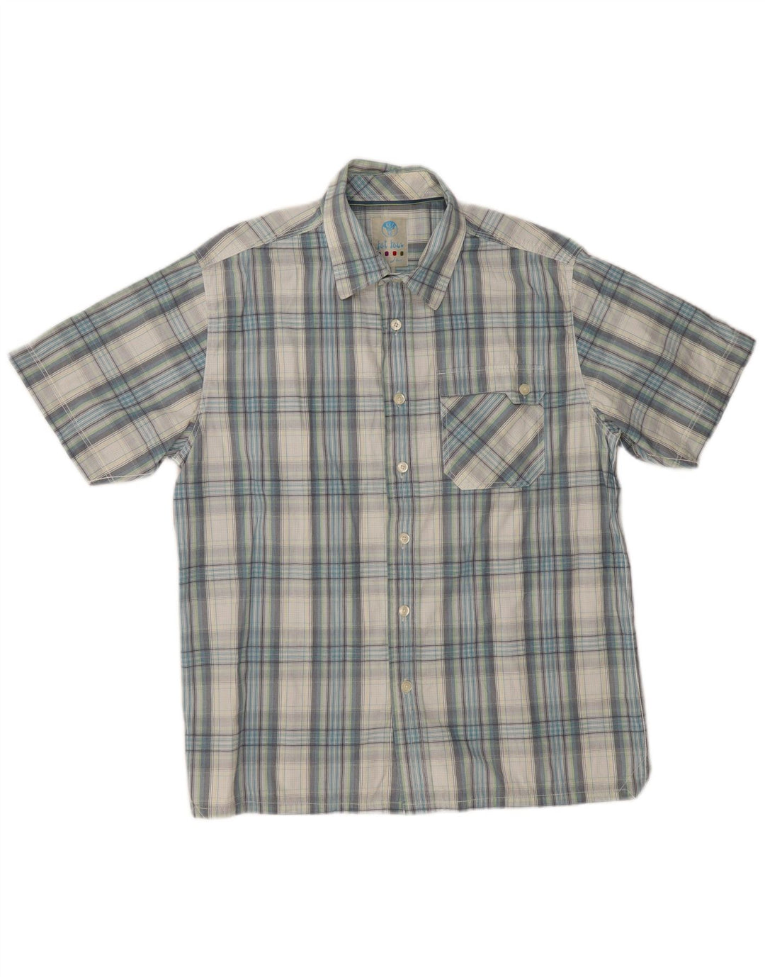 FAT FACE Chemise à manches courtes pour hommes en coton à carreaux bleus