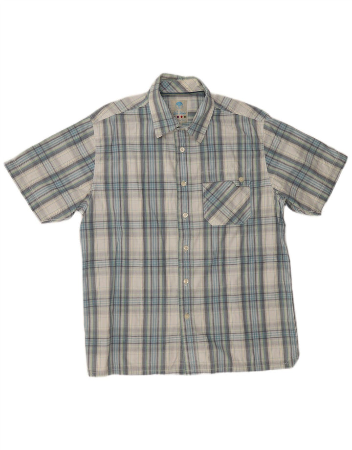 FAT FACE Chemise à manches courtes pour hommes en coton à carreaux bleus