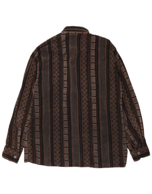 VINTAGE Mens Corduroy Shirt XL Brown Striped Cotton