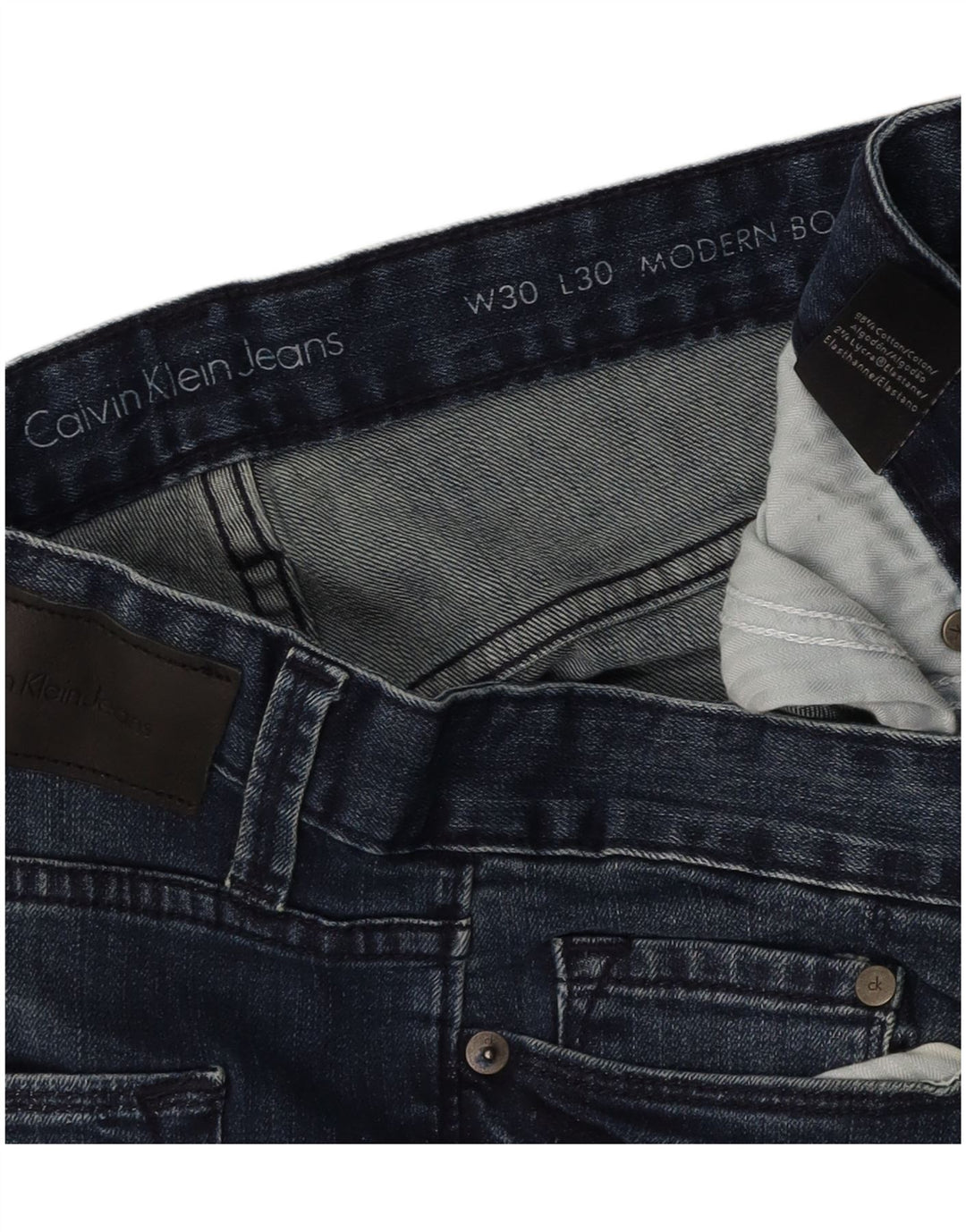 CALVIN KLEIN Jean Bootcut Moderne Femme W30 L30 Bleu Marine Coton