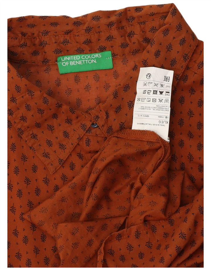 BENETTON Chemise Femme UK 18 XL Marron Floral Coton
