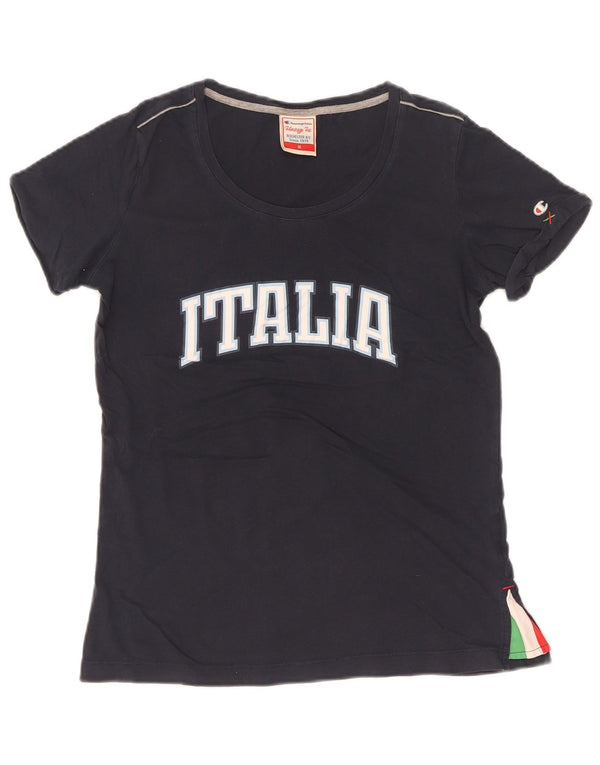 Champion Womens Italia Graphic T-Shirt Top UK 12 Bleu Marine Moyen