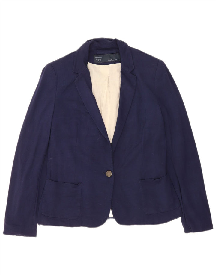 Zara Veste Blazer 1 Bouton Femme UK 12 Bleu Marine Moyen Viscose
