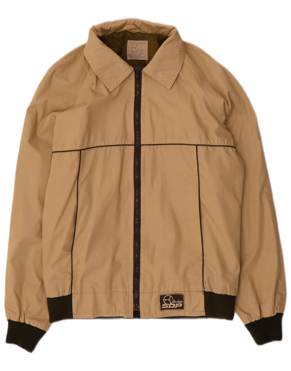 Trevira Mens Bomber Jacket UK 46 Small Beige Colourblock Cotton