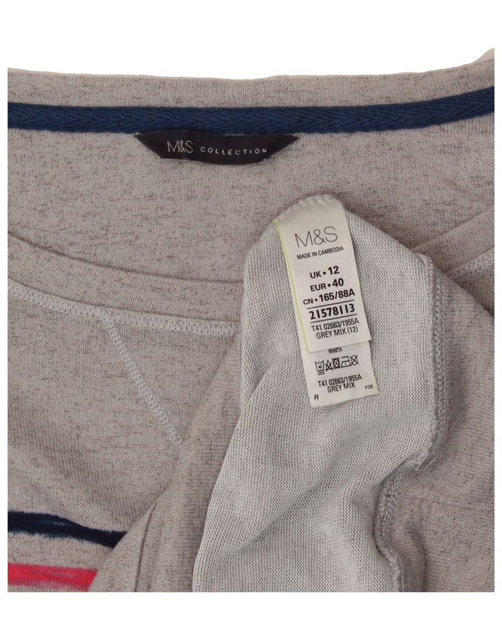 MARKS & SPENCER Womens Top 3/4 Sleeve UK 12 Medium Grey Striped Polyester Vintage Marks & Spencer and Second-Hand Marks & Spencer from Messina Hembry 