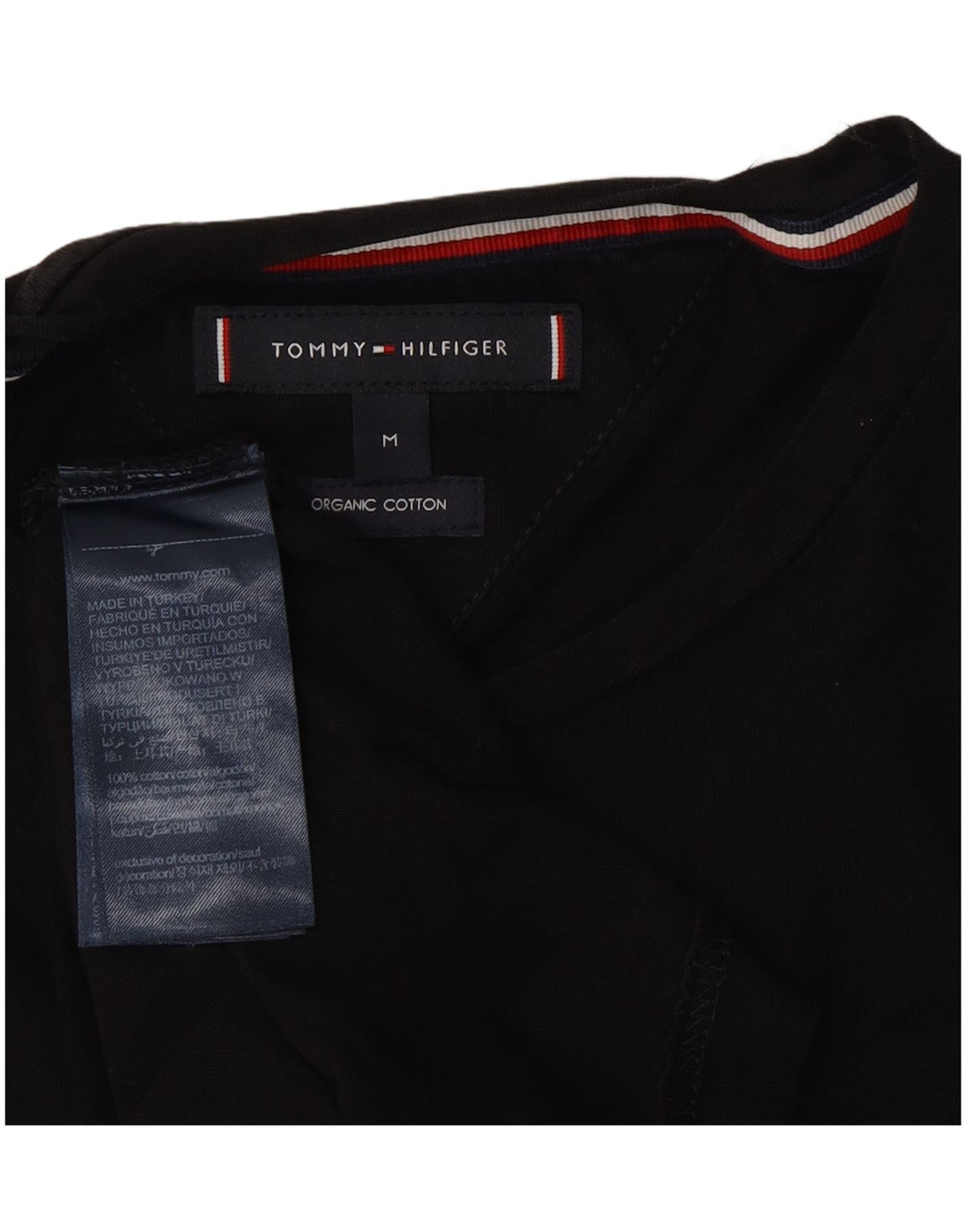 TOMMY HILFIGER Mens Graphic T-Shirt Top Medium Black Cotton