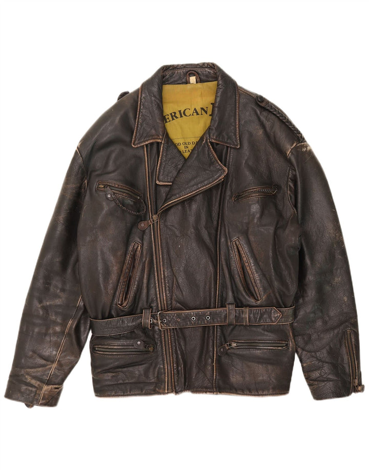 American Basics Veste de motard en cuir pour homme UK 40 Large Marron