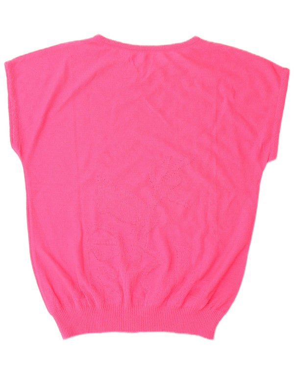 vintage Femmes Manches Courtes Col Bateau Pull Pull UK 16 Grand Rose
