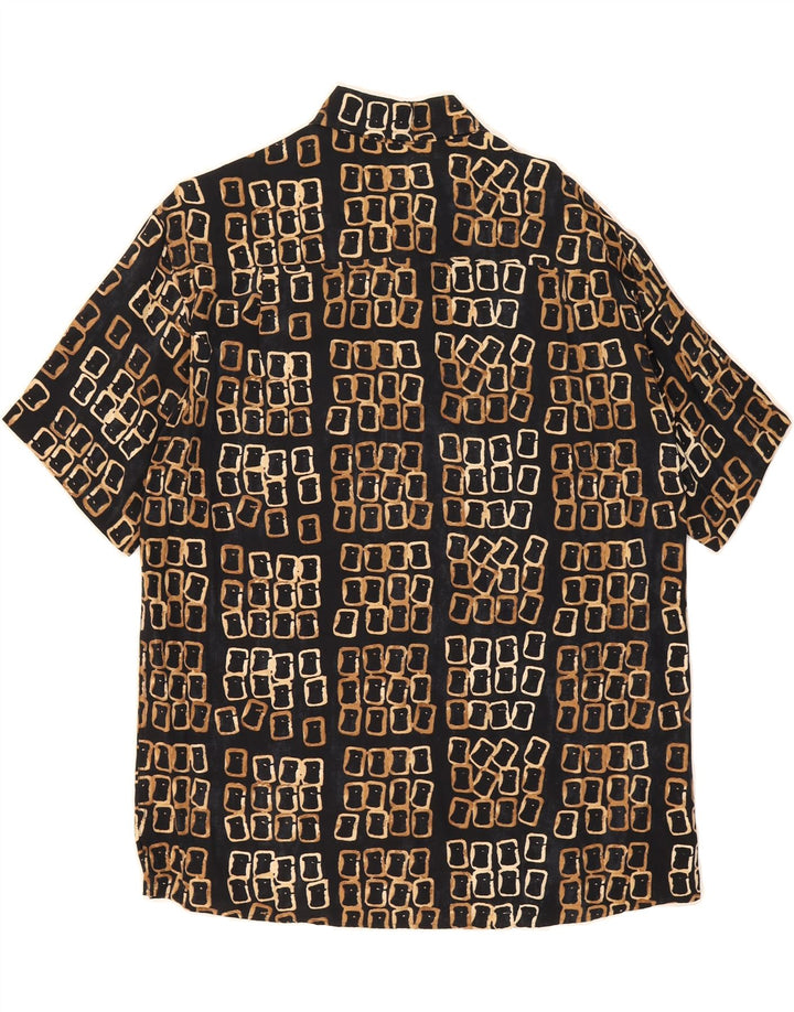 BARONI Mens Short Sleeve Shirt IT 48 Medium Black Geometric Viscose Vintage Baroni and Second-Hand Baroni from Messina Hembry 