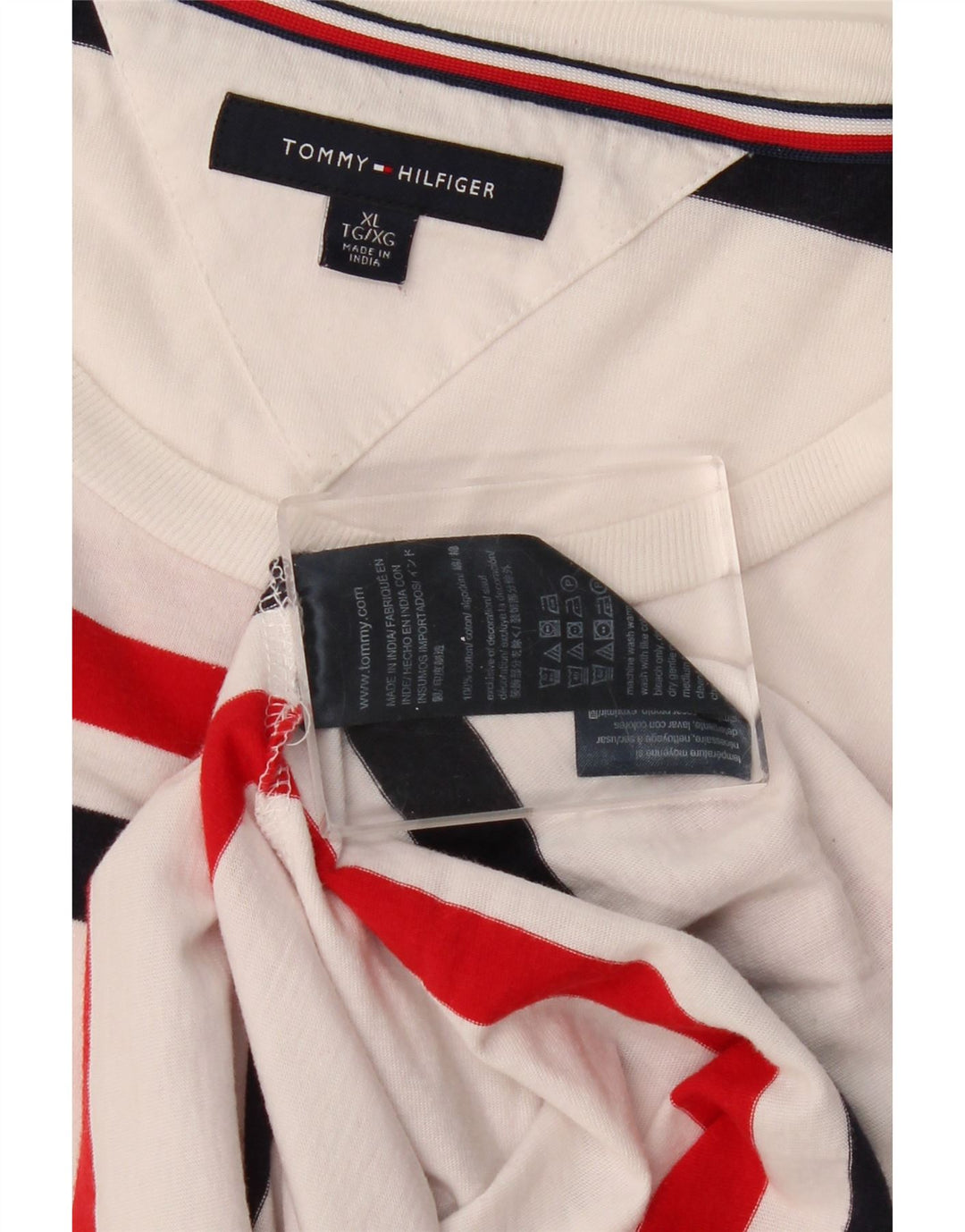 TOMMY HILFIGER Haut Homme Manches Longues XL Blanc Rayé Coton