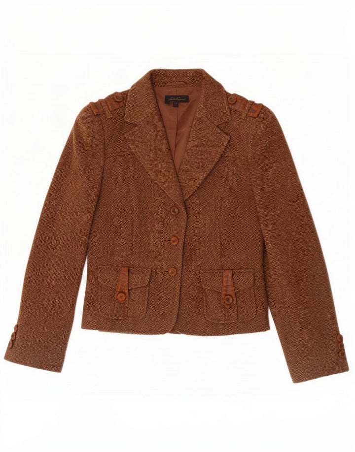 Luisa Spagnoli Veste blazer à 3 boutons pour femme IT 42 Marron moyen moucheté