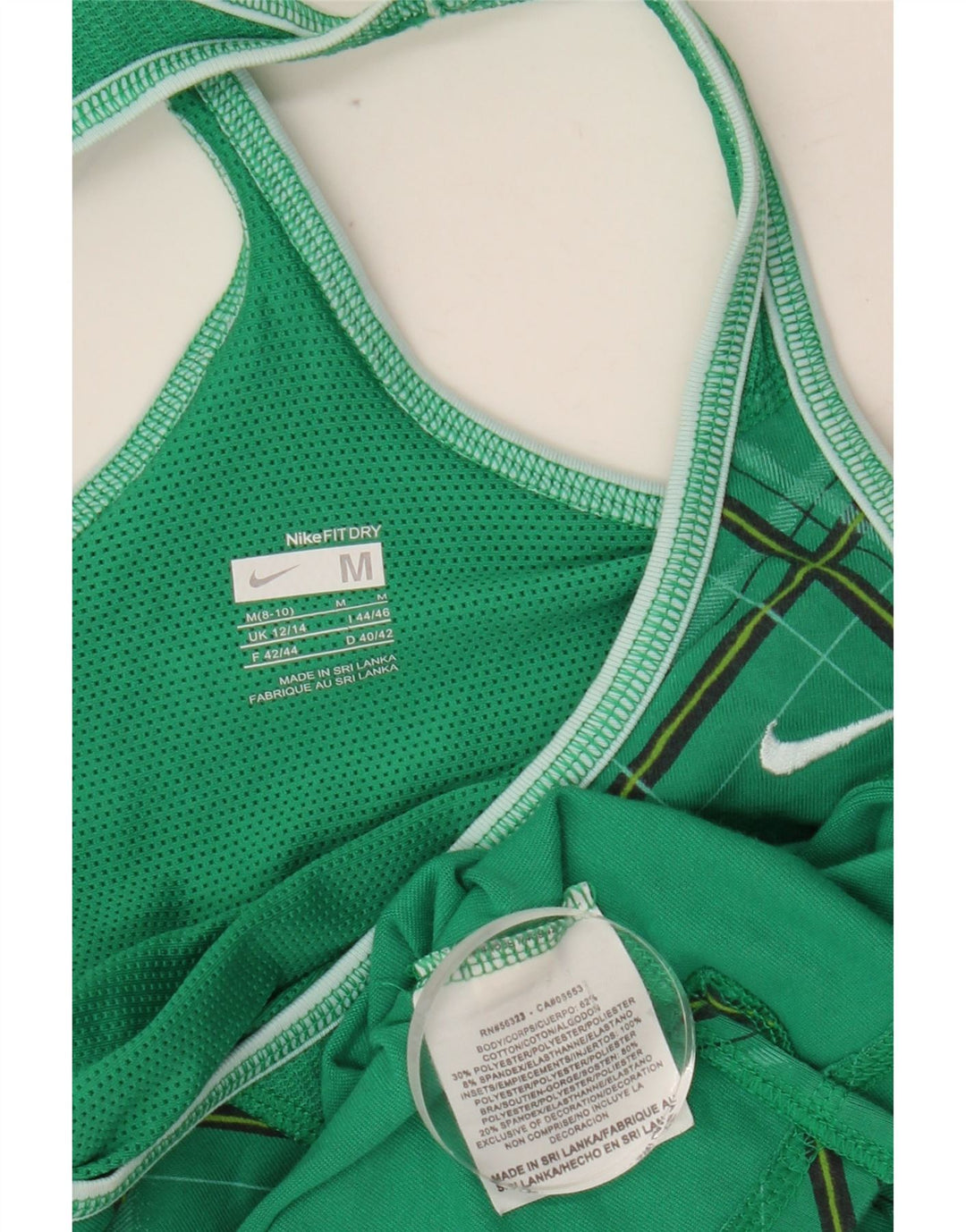 NIKE Débardeur Femme UK 12/14 Vert Moyen Argyle/Diamant Coton