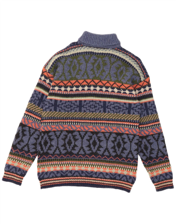 S. Moritz Pull col roulé pour homme en laine Fair Isle bleue