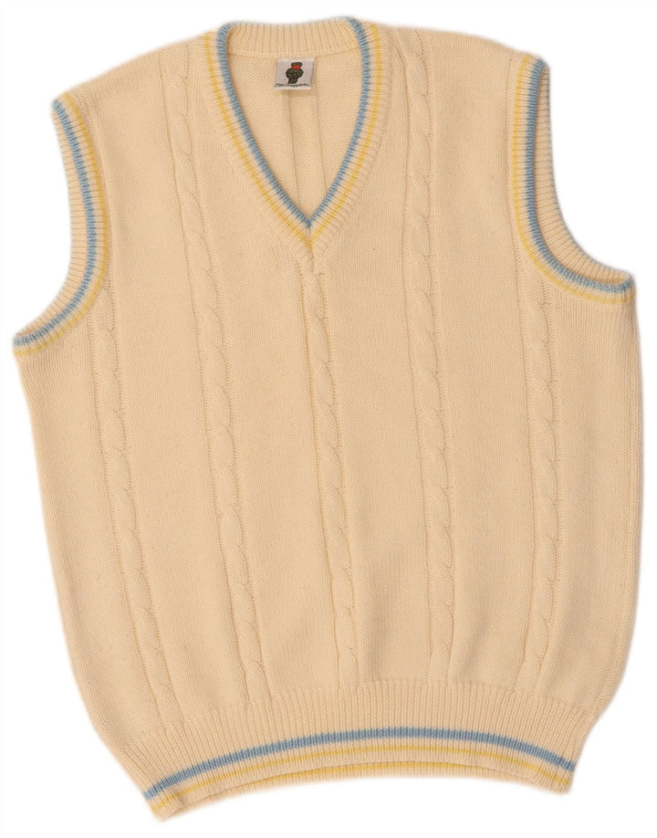 VINTAGE Débardeur Homme Débardeur Moyen Blanc Cassé Polyacrylique