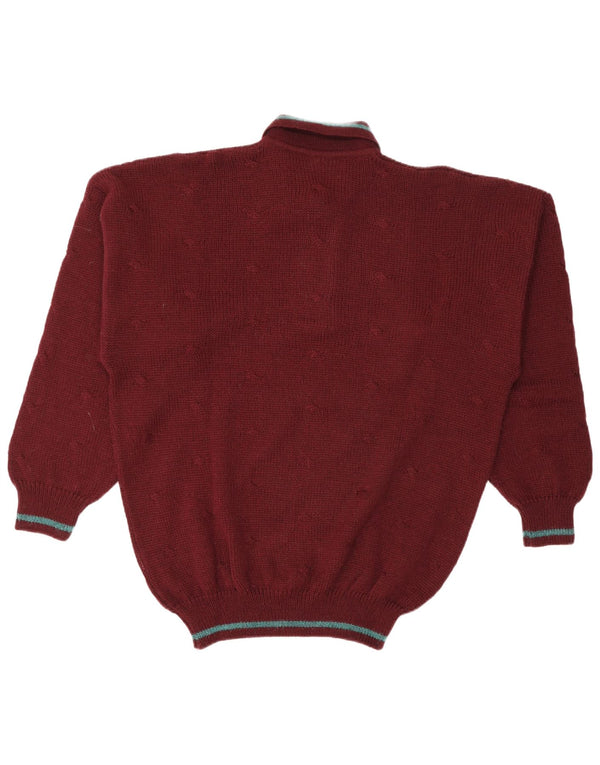 vintage Mens Polo Neck Jumper Pull XL Bourgogne Laine