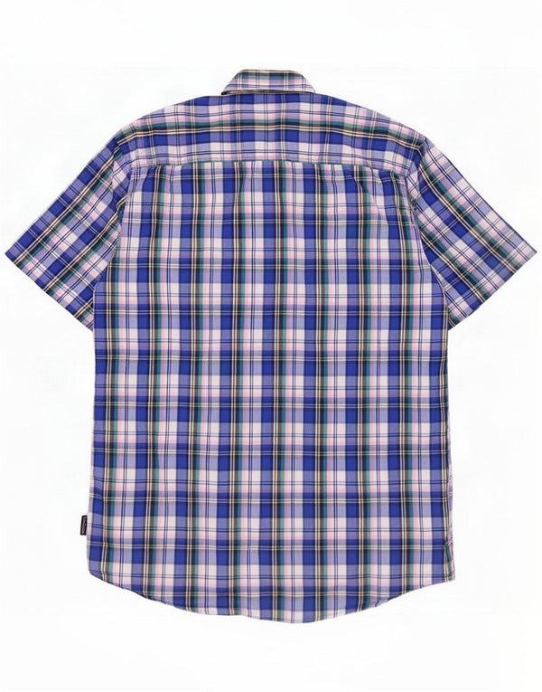 Pierre Cardin Mens Short Sleeve Shirt Large Blue Check Cotton