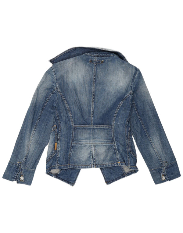 Fornarina Veste blazer courte en jean pour femme UK 8 Small Bleu