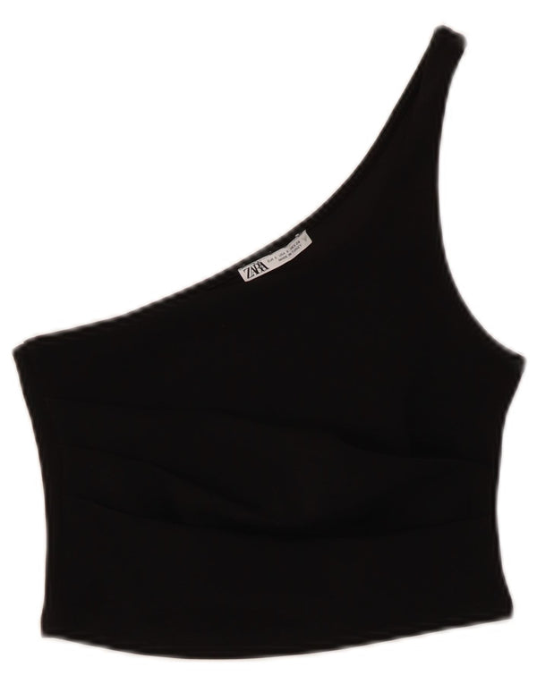 Zara Femmes Crop One Épaule Top UK 8 Petit Noir Polyester