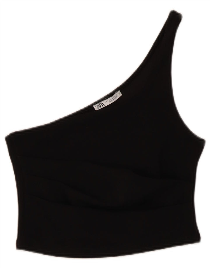 Zara Femmes Crop One Épaule Top UK 8 Petit Noir Polyester