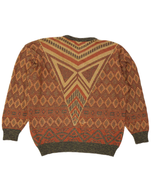 vintage Mens Crew Neck Crew Neck Jumper Sweater XL Multicolore Géométrique