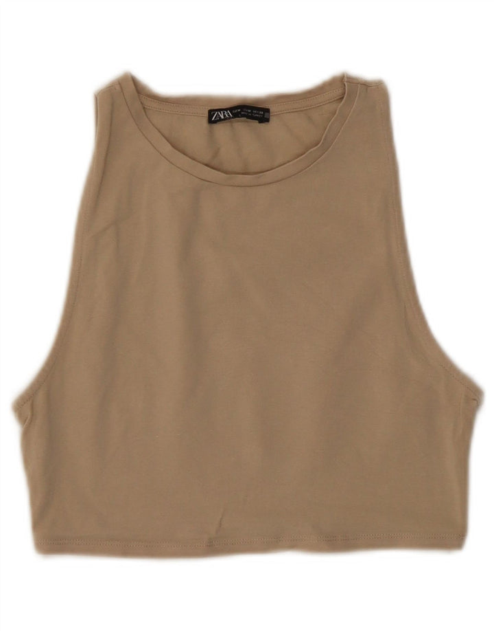 ZARA Femme Crop Top UK 12 Coton Beige Moyen