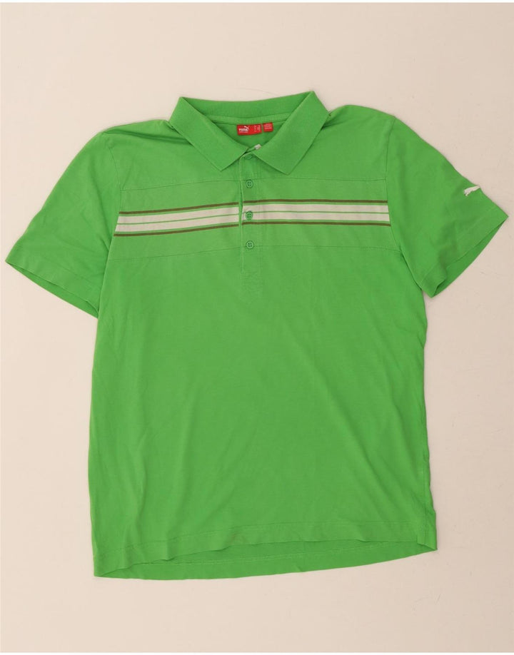 PUMA Mens Polo Shirt XL Green Striped Vintage Puma and Second-Hand Puma from Messina Hembry 