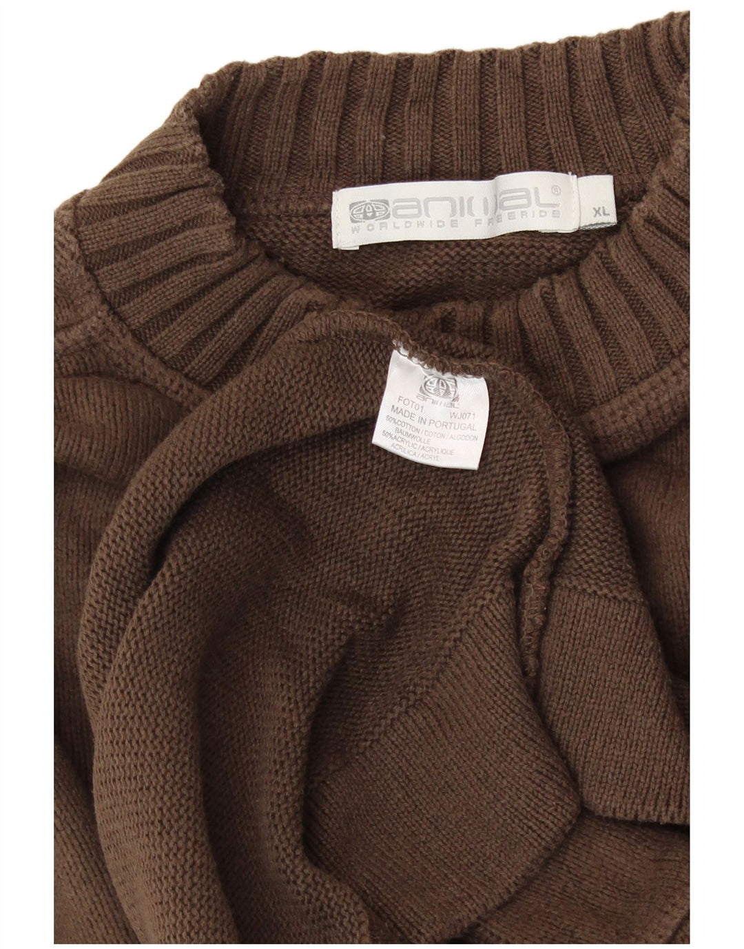 ANIMAL Pull col rond homme XL coton marron