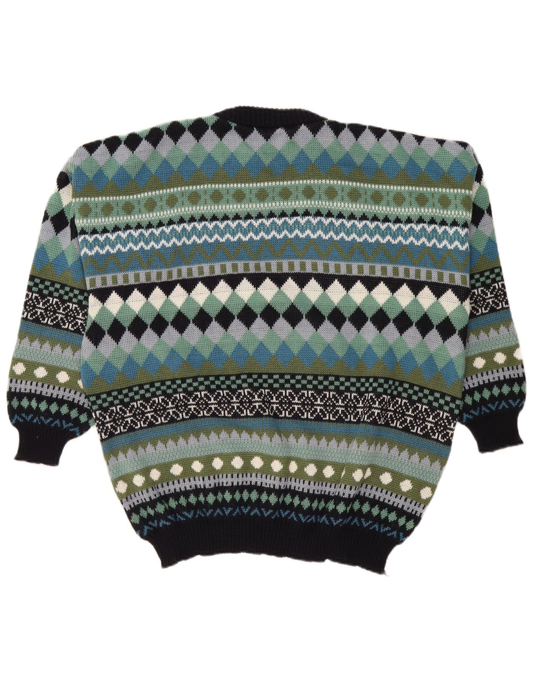 VINTAGE Pull col rond homme moyen multicolore géométrique