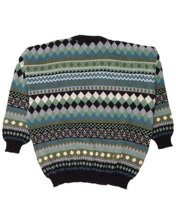 VINTAGE Pull col rond homme moyen multicolore géométrique