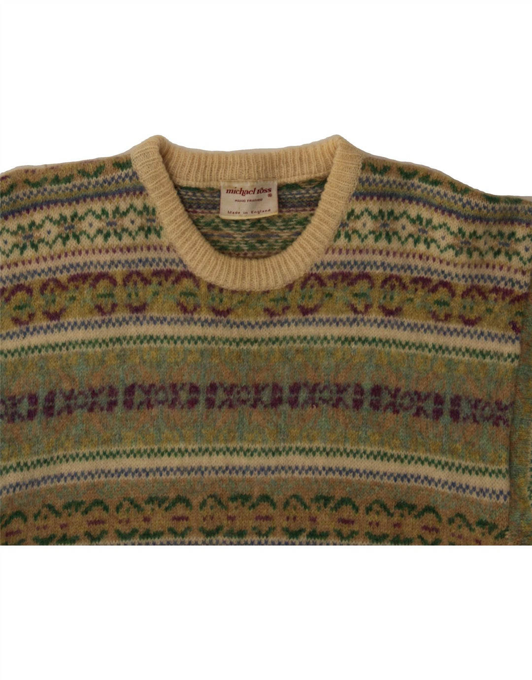 MICHAEL ROSS Pull à col rond pour homme Petit vert Fair Isle