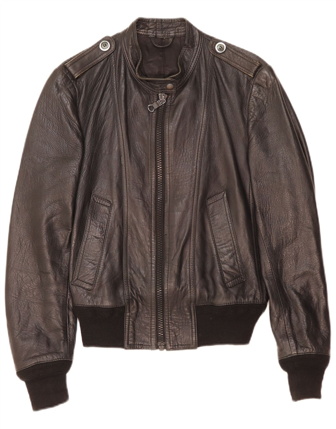 Veste en cuir militaire femme vintage UK 14 Noir Moyen