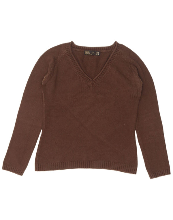 Zara Pull court à col en V pour femme UK 12 en coton marron moyen