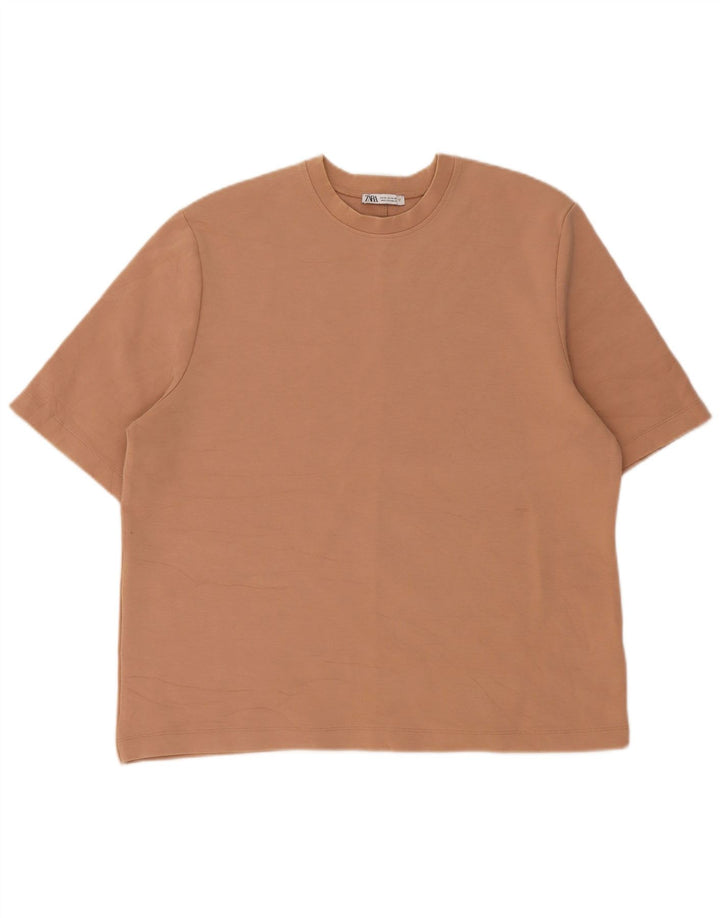 Zara Homme T-Shirt Top Beige Moyen Coton
