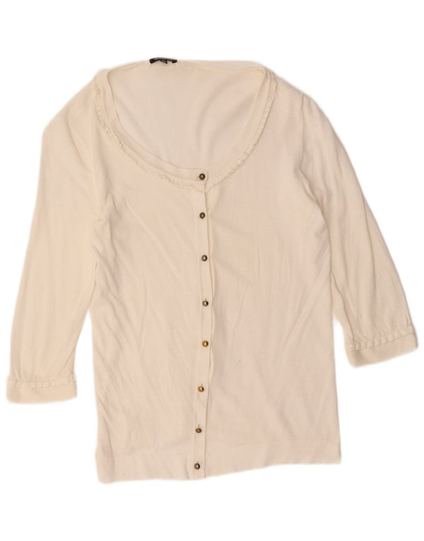 Massimo Dutti Pull cardigan à manches 3/4 pour femme UK 14 Large Blanc