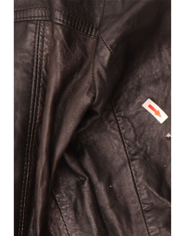 vintage Femme 3 Boutons Veste Blazer En Cuir IT 44 Moyen Noir