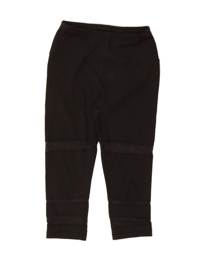 REEBOK Womens Capri Leggings UK 10 Small  Black Striped Polyester Vintage Reebok and Second-Hand Reebok from Messina Hembry 
