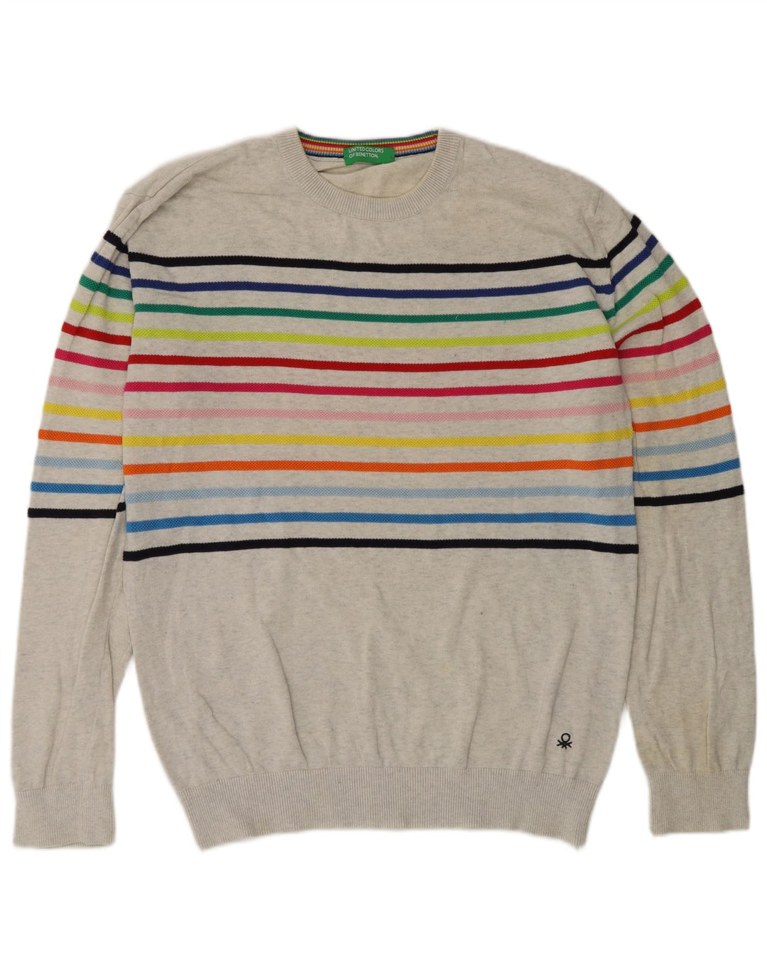 Benetton Pull Col Rond Homme Gris Moyen Rayé