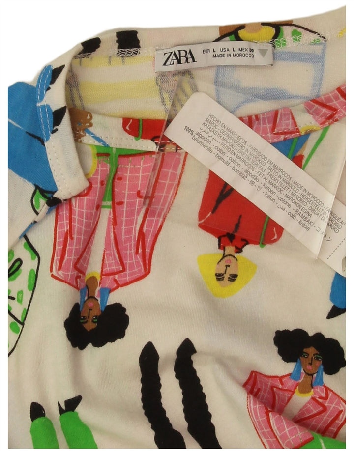 Zara Womens Abstract Pattern Crop Graphic T-Shirt Top UK 16 Grand Blanc Cassé