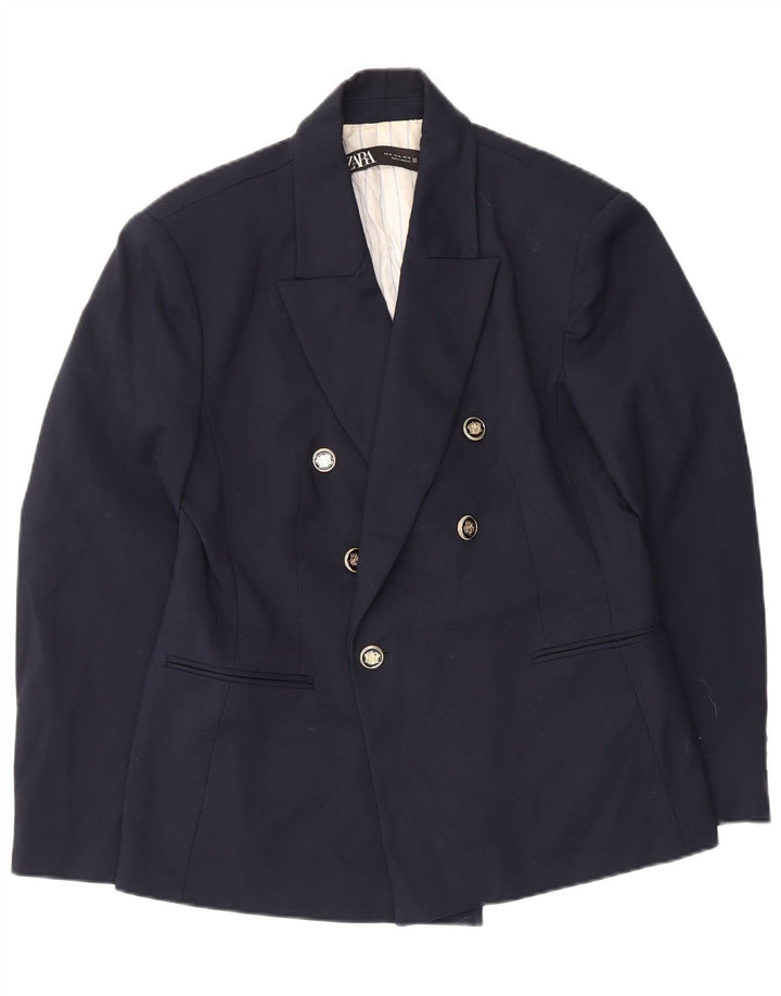 Zara Veste Blazer Double Boutonnage Femme UK 18 XL Bleu Marine