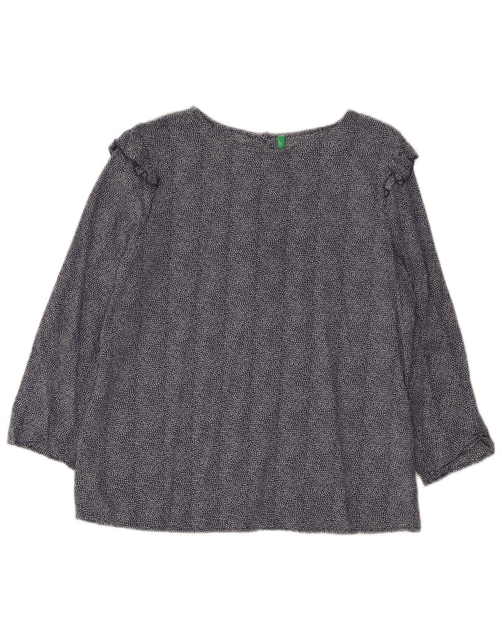 Benetton Chemisier à manches 3/4 pour femme UK 44 Bleu marine moyen à pois en modal