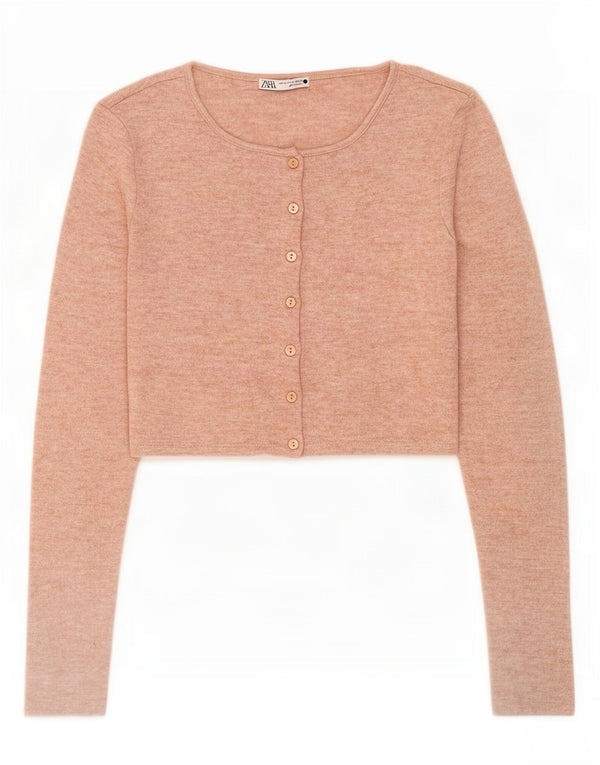 Zara Womens Crop Cardigan Top UK 12 Beige Moyen Moucheté