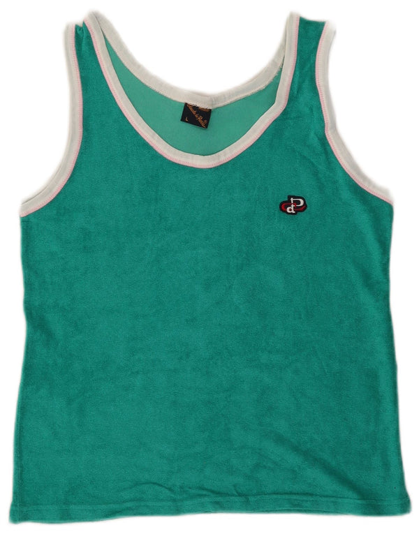vintage Womens Crop Velvet Vest Top UK 14 Grand Vert