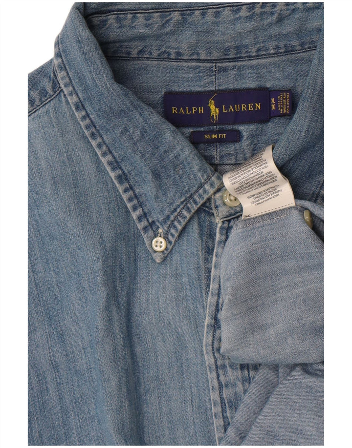 Ralph Lauren Chemise en jean coupe slim pour homme XL Bleu coton