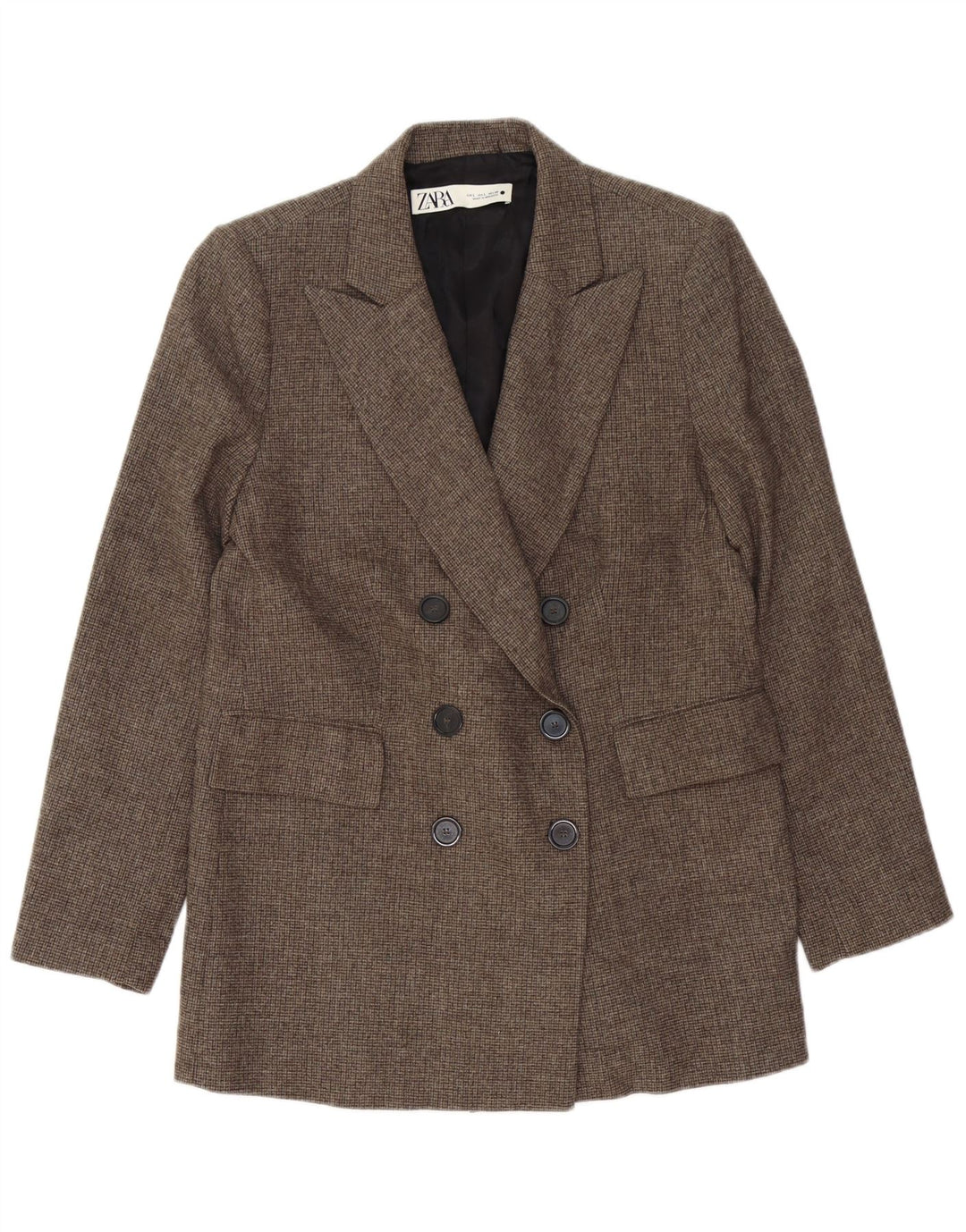 Zara Veste Blazer Double Boutonnage Femme UK 16 Grand Pied De Poule Marron